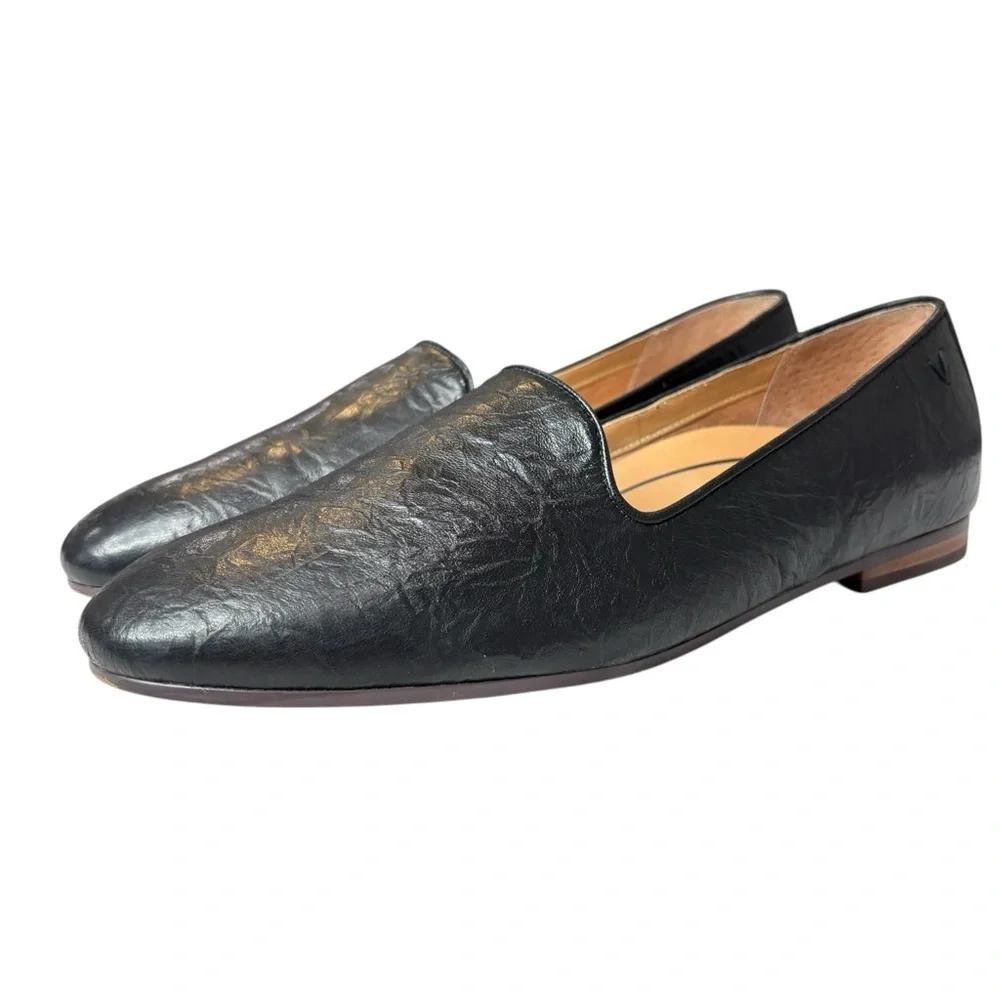 Vionic Willa II Loafer Womens Comfort Shoe Size 9.5 Black Crinkle Nappa Leather